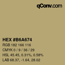 颜色代码: HEX #B6A674 | qconv.com