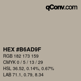 Color code: HEX #B6AD9F | qconv.com