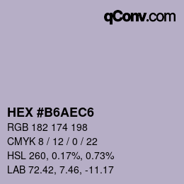颜色代码: HEX #B6AEC6 | qconv.com