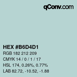颜色代码: HEX #B6D4D1 | qconv.com