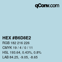 颜色代码: HEX #B6D8E2 | qconv.com