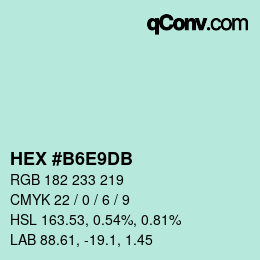 カラーコード: HEX #B6E9DB | qconv.com