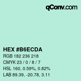 颜色代码: HEX #B6ECDA | qconv.com