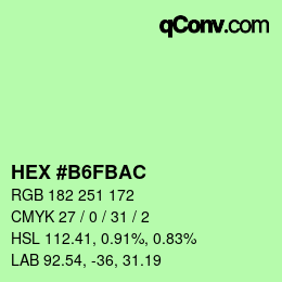Farbcode: HEX #B6FBAC | qconv.com