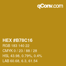 颜色代码: HEX #B78C16 | qconv.com