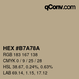 Farbcode: HEX #B7A78A | qconv.com