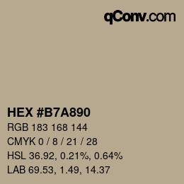 颜色代码: HEX #B7A890 | qconv.com