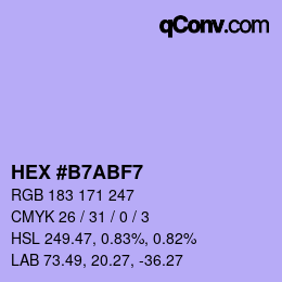 Code couleur: HEX #B7ABF7 | qconv.com