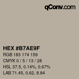 Color code: HEX #B7AE9F | qconv.com