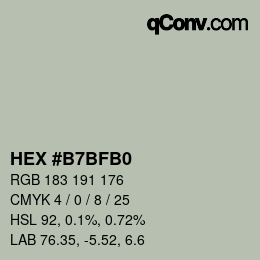 颜色代码: HEX #B7BFB0 | qconv.com