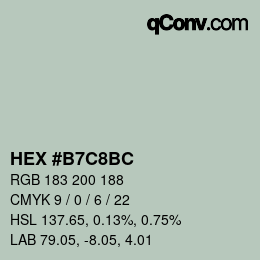 颜色代码: HEX #B7C8BC | qconv.com
