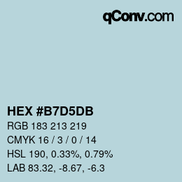 颜色代码: HEX #B7D5DB | qconv.com