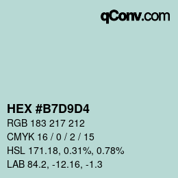 Color code: HEX #B7D9D4 | qconv.com