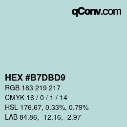 Color code: HEX #B7DBD9 | qconv.com