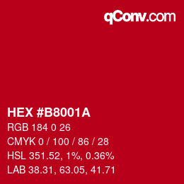 Color code: HEX #B8001A | qconv.com