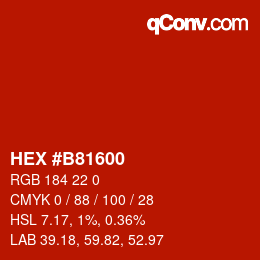 颜色代码: HEX #B81600 | qconv.com