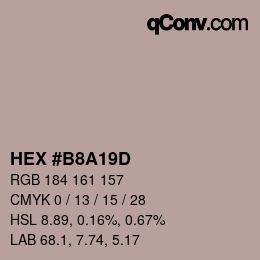 颜色代码: HEX #B8A19D | qconv.com