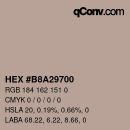 颜色代码: HEX #B8A29700 | qconv.com