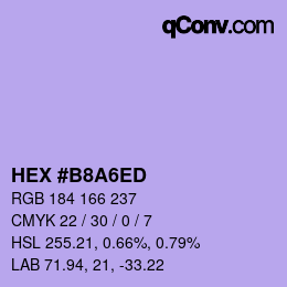 Farbcode: HEX #B8A6ED | qconv.com