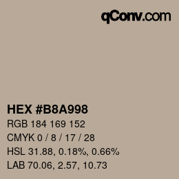 Farbcode: HEX #B8A998 | qconv.com
