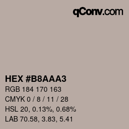 Color code: HEX #B8AAA3 | qconv.com