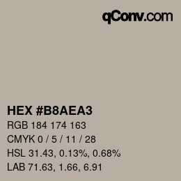 Color code: HEX #B8AEA3 | qconv.com