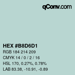 颜色代码: HEX #B8D6D1 | qconv.com