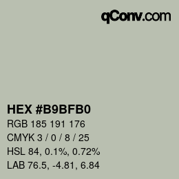 颜色代码: HEX #B9BFB0 | qconv.com