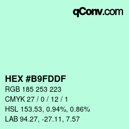 カラーコード: HEX #B9FDDF | qconv.com