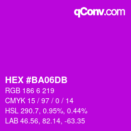 颜色代码: HEX #BA06DB | qconv.com
