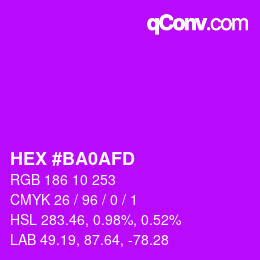 カラーコード: HEX #BA0AFD | qconv.com