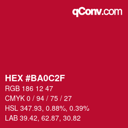 Code couleur: HEX #BA0C2F | qconv.com