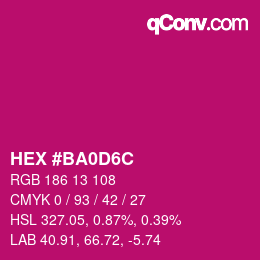 颜色代码: HEX #BA0D6C | qconv.com