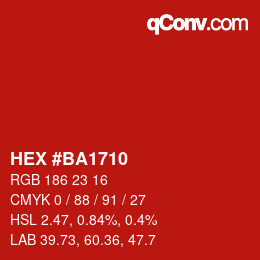 Color code: HEX #BA1710 | qconv.com