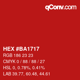 Farbcode: HEX #BA1717 | qconv.com