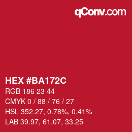 Color code: HEX #BA172C | qconv.com