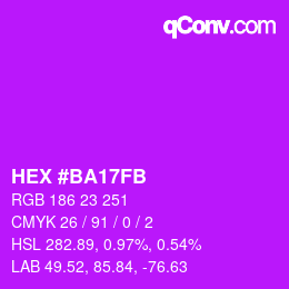カラーコード: HEX #BA17FB | qconv.com