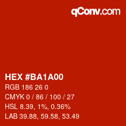 Color code: HEX #BA1A00 | qconv.com