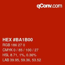 Color code: HEX #BA1B00 | qconv.com