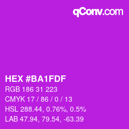 カラーコード: HEX #BA1FDF | qconv.com