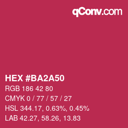 颜色代码: HEX #BA2A50 | qconv.com