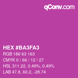 カラーコード: HEX #BA3FA3 | qconv.com