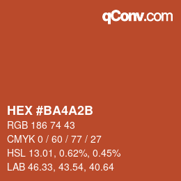 カラーコード: HEX #BA4A2B | qconv.com