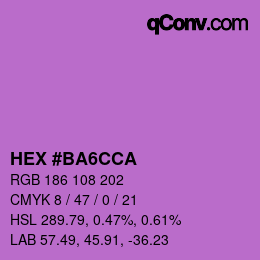 カラーコード: HEX #BA6CCA | qconv.com