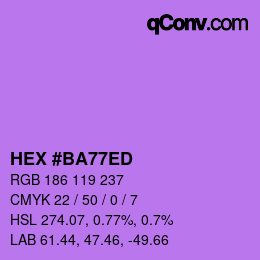 カラーコード: HEX #BA77ED | qconv.com