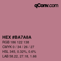 颜色代码: HEX #BA7A8A | qconv.com
