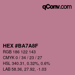 カラーコード: HEX #BA7A8F | qconv.com