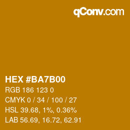 Code couleur: HEX #BA7B00 | qconv.com