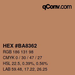 カラーコード: HEX #BA8362 | qconv.com