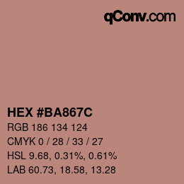 Color code: HEX #BA867C | qconv.com